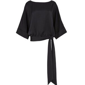 Trina Turk On The Rocks Black Boat Neck Tie Waist 3/4 Sleeve Top Blouse Size XS